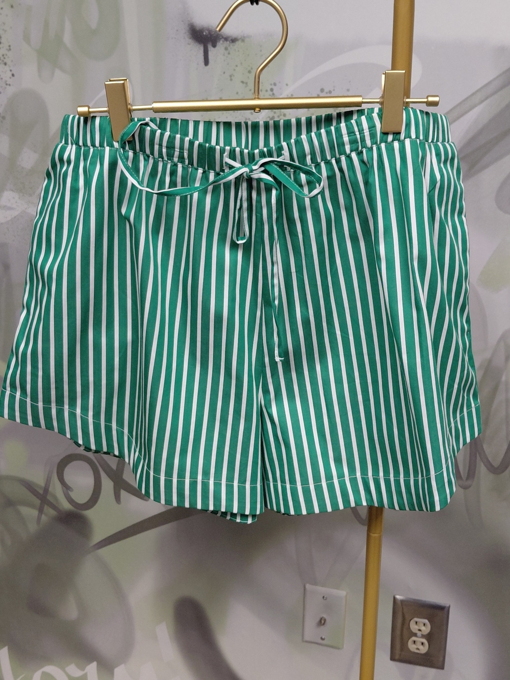 French Connection Women’s Green Striped Drawstring Shorts